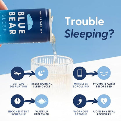 Blue Bear Melatonin Sleep Drink, Sleep Tea for Bedtime Support, White Peach Tea with Melatonin (5mg), Lavender, Ashwagandha, Chamomile, GABA, L-Theanine, Caffeine-Free, Zero Sugar, 8.4 Fl Oz 12-Pack