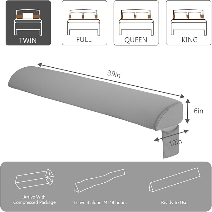 DUMOS Bed Wedge Pillow for Headboard & Mattress Gaps, 39-inch Long - Supportive Wedge Pillow with Side Pockets, Bed Wedge for Back Pain Relief, Reading & Sleeping, Removable Washable Cover