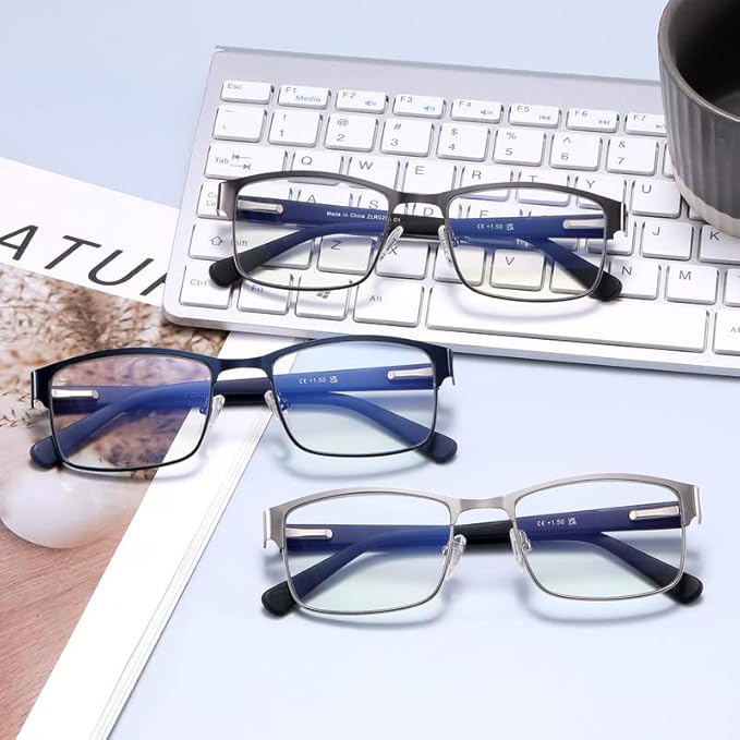 Reading Glasses for Men - 3 Pack Blue Light Blocking Men's Metal Readers