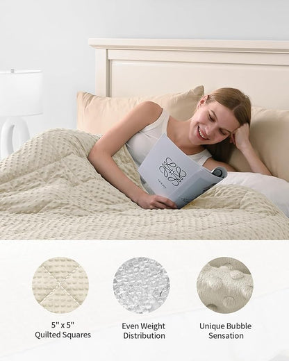 Mr. Sandman Weighted Blanket for Adults, Minky Dots Heavy Blanket for Women, Man Sleeping and Calm, Soft and Cozy Cooling Weighted Throw Blankets, Machine Washable, 48 x 72in, 15 lbs, Ivory