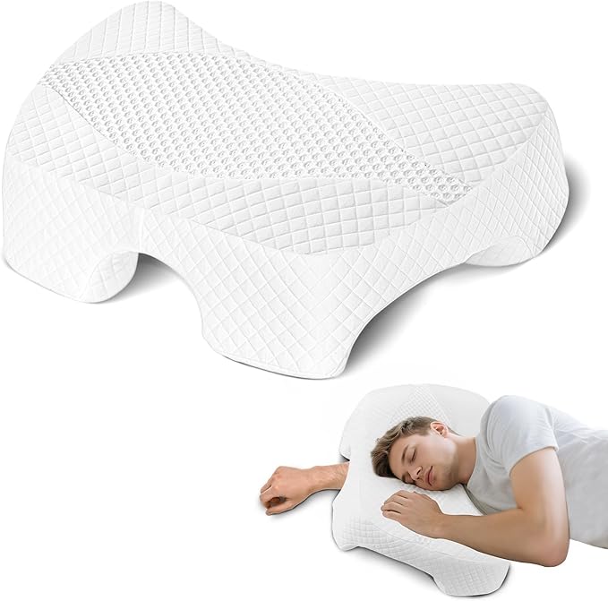 Side Sleeper Pillow with Arm Hole, Upgraded Height Arm Pillow for Larger Frames, Shoulder Relief System, Premium Memory Foam, Suitable for Side, Back and Stomach Sleepers - White
