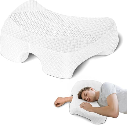 Side Sleeper Pillow with Arm Hole, Upgraded Height Arm Pillow for Larger Frames, Shoulder Relief System, Premium Memory Foam, Suitable for Side, Back and Stomach Sleepers - White
