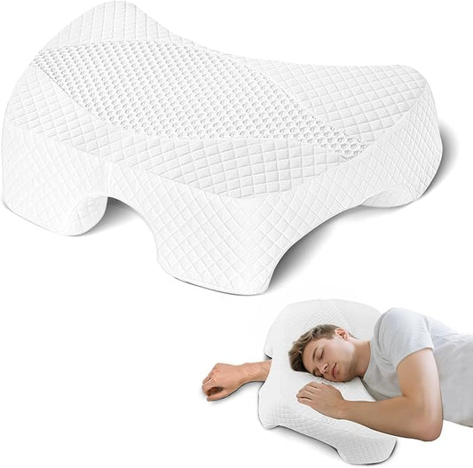 Side Sleeper Pillow with Arm Hole, Upgraded Height Arm Pillow for Larger Frames, Shoulder Relief System, Premium Memory Foam, Suitable for Side, Back and Stomach Sleepers - White