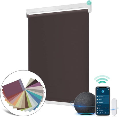 Allesin Motorized Roller Shade Blinds Compatible with Alexa for Window, Blackout Smart Shades Cordless with Remote Control, Electric Automated Blinds, Customized Size, Lithium Battery Motor(Maroon)