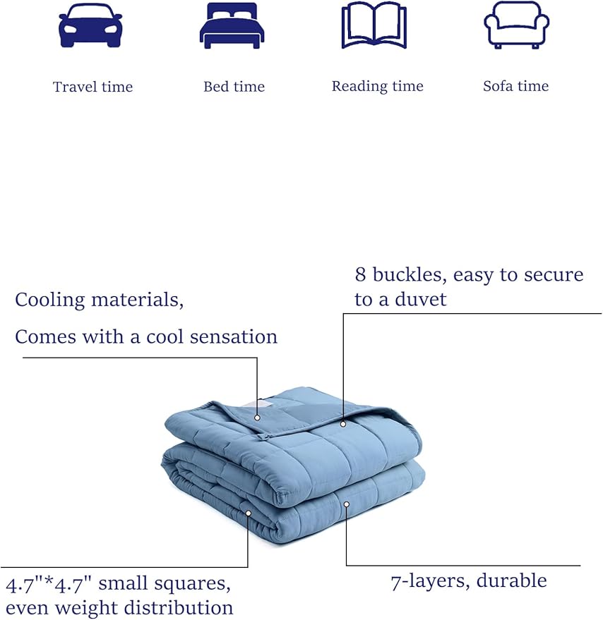 BB BLINBLIN Cooling Weighted Blanket Heavy Blanket for Cool & Restful Sleep, Premium Soft Material and Glass Beads (Blue, 80''x87'' 20lbs), Two Persons(90~160lb) Sharing Use on Queen/King Bed