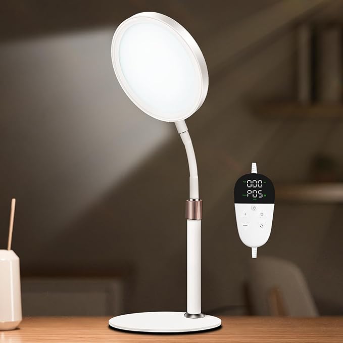Light Therapy Lamp, UV-Free 10000 Lux Therapy Light with 3 Color Temperature Modes & Adjustable Brightness & Timer, Happy Therapy Lamp for Lift Mood
