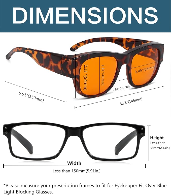 BLUELESS Fits Over Computer Eyeglasses with Orange Tinted Sleep Glasses, Tortoise