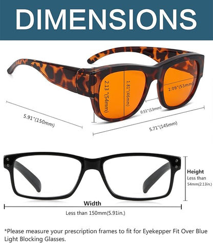 BLUELESS Fits Over Computer Eyeglasses with Orange Tinted Sleep Glasses, Tortoise