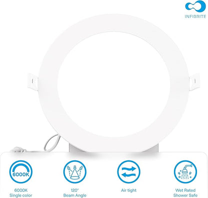 INFIBRITE 6 Inch 6000K Clear White 12W 1050LM Thin LED Ceiling Light Kit, Dimmable, Wet Rated