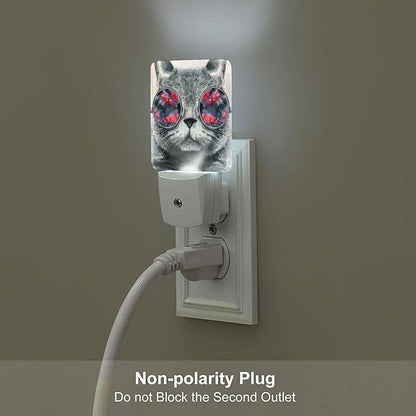Cute Gray Cat Night Light,Plug Into Wall Decor for Stairway,Hallway,Kitchen,Dusk to Dawn Sensor Nightlights for Boys/Girls/Women/Men Room Gifts