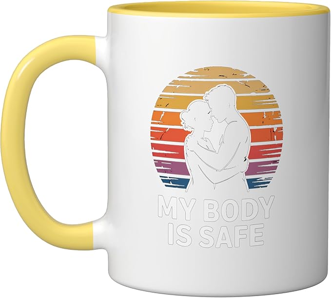 Breathing Relaxation Stress Relief Vagus Nerve Stimulation Ceramic Mug, Yellow/White