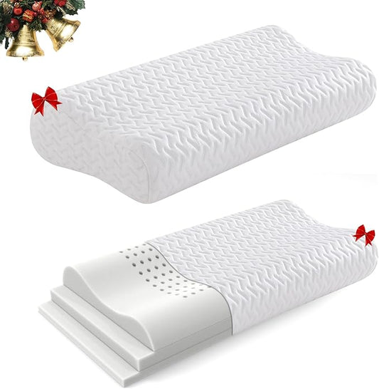 WEUP Contour Memory Foam Pillow for Neck Pain Relief, Neck Pillows for Side Sleepers, Ergonomic Cervical ContourPillow, Adjustable BedPillow with Cooling Pillowcase, Breathable, CertiPUR-US Certified