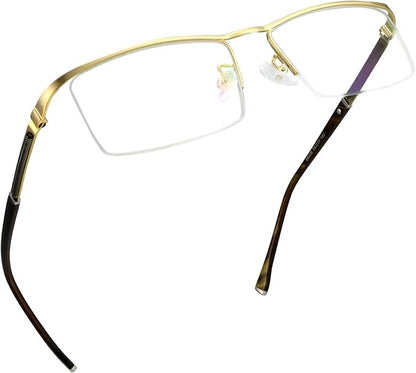 LifeArt Alloy Semi-Rimless Reading Glasses,Blue Light Blocking Glasses, Anti Eyestrain, Computer Gaming Glasses, TV Glasses for Men, Anti Glare (Golden, +3.50 Magnification)