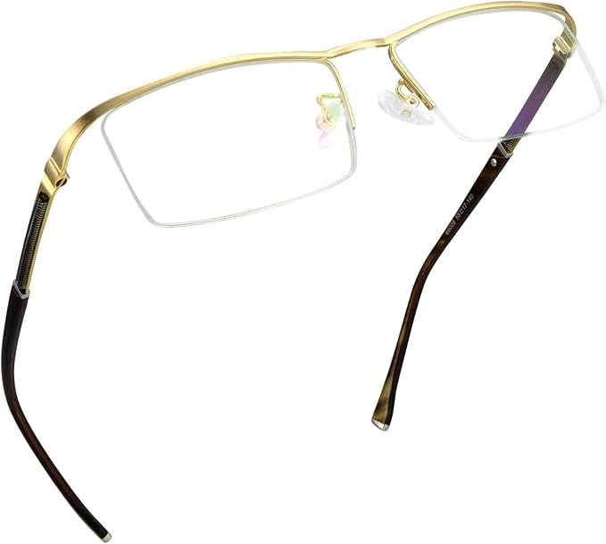 LifeArt Alloy Semi-Rimless Reading Glasses,Blue Light Blocking Glasses, Anti Eyestrain, Computer Gaming Glasses, TV Glasses for Men, Anti Glare (Golden, +1.50 Magnification)