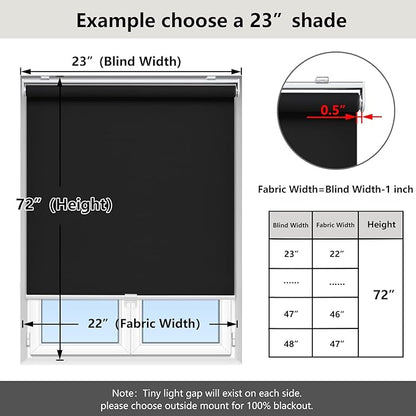AOSKY Cordless Roller Shades Blackout Blinds for Windows Room Darkening Rolled Up Shades with Spring System, UV Protection Window Shades Door Blinds for Home and Office (46" W x 72" H, Black)