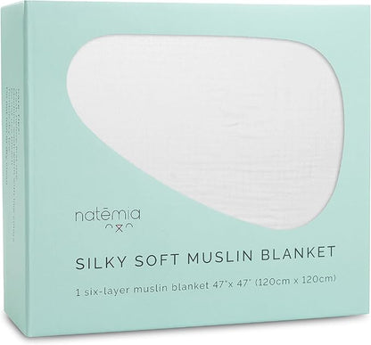 Natemia Muslin Baby Blanket - Ultra Soft, Breathable Baby Blankets for Girls and Boys - Newborn Essentials- Multi-Purpose Stroller Cover, Play Mat, XL Swaddle - Cotton Rayon Blend- 47" x 47"