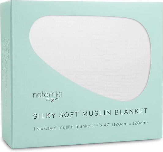 Natemia Muslin Baby Blanket - Ultra Soft, Breathable Baby Blankets for Girls and Boys - Newborn Essentials- Multi-Purpose Stroller Cover, Play Mat, XL Swaddle - Cotton Rayon Blend- 47" x 47"