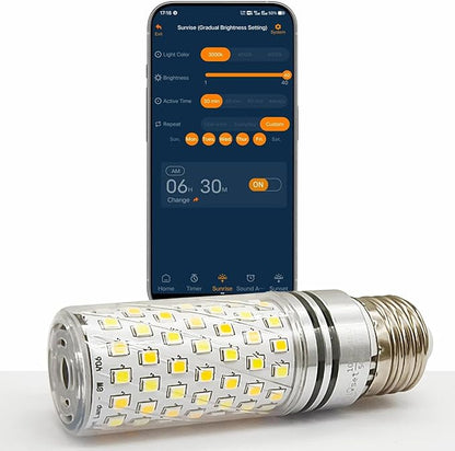 Smart Wake-Up Light Bulb - Sound & Light Alarm, APP Control Sunrise Sunset Simulation, 3 Colors & Natural Sounds, 800 Lumens, Reset Circadian Rhythm for Wake-Up, Sleep Aid & Lighting