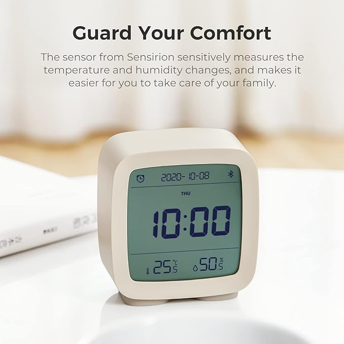qingping Smart Bluetooth Digital Alarm Clock with Multiple Alarms, Battery Operated Small Alarm Clock with Temperature and Humidity Display for Bedroom, Easy Settings Through app