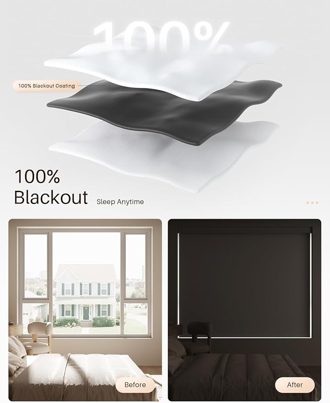 Smart Roller Shades for Windows, Alexa Blackout Motorized Blinds with Remote Control, Easy Install Automatic Electric Blinds for Indoor (43" W x 72" H, White)