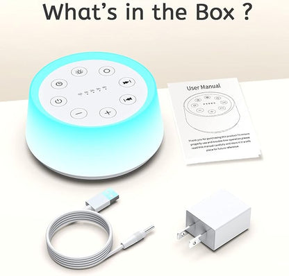 ColorsNoise Sound Machine and White Noise Machine with 30 Soothing Sounds with 12 Colors Baby Night Light with Memory Function (T-White)