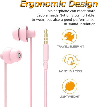 MAXROCK (TM Total Soft Silicon Headphones with Mic Sleep Travel Choice for Cellphones Tablets and 3.5mm Jack (Light Pink)