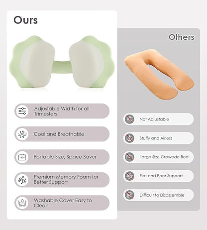 Pregnancy Pillows for Sleeping, Memory Foam Maternity Pillow Support for Back Belly HIPS, Adjustable Travel Wedge Pillow for Pregnant Women, Side Sleeping Pregnant Pillows with Cooling Pillowcase