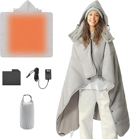 ZonLi Heated Blanket Battery Operated, Wearable Portable Electric Blanket with Rechargeable Battery, 50"x60" Cordless Heated Blanket, Waterproof, Machine Washable(Grey)