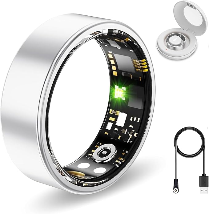 Smart Health Rings for Women Men, Fitness Tracker with Heart Rate, Blood Oxygen, HRV, Sleep Tracker, Step Tracker, No Subscription Fee, IP68 Waterproof Smart Ring for iphone & Android (Silver#12)