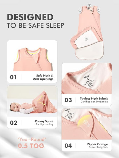 HAPIU Unisex Rayon Made from Bamboo Baby Sleep Sack TOG 0.5, 2-Way Premium Zipper, Wearable Blanket