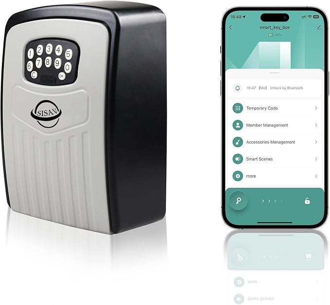 Security Key Lock Box Instant Remote Access Via Bluetooth/Code/App Resettable Set Your Own Combination 6 Digit Storage Smart Lock Box No WiFi Wall Mounted 5 Key Large Capacity,Black