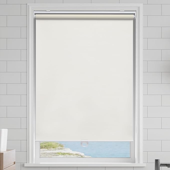 AOSKY Cordless Roller Shades Blackout Blinds for Windows Room Darkening Rolled Up Shades with Spring System, UV Protection Window Shades Door Blinds for Home and Office (36.5" W x 72" H, Ivory White)