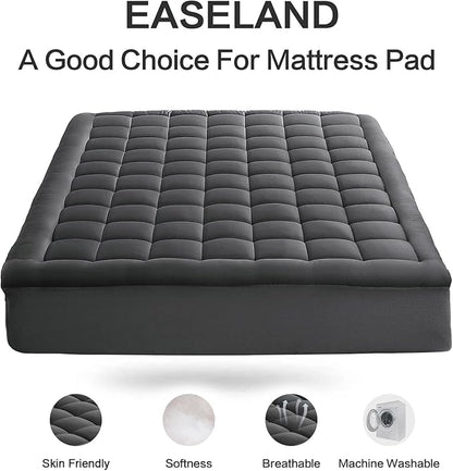 EASELAND California King Mattress Pad Pillow Top Mattress Cover Quilted Fitted Mattress Protector Long Cotton Top 8-21" Deep Pocket Cooling Mattress Topper (72x84 Inches, Dark Grey)