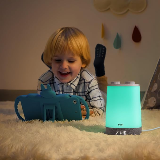 Baby Sound Machine, Nursery Night Light for Kids, Alarm Clock, White Noise Machine for Sleeping, OK to Wake Clock for Toddlers, APP Control, Fan Rain Wave, Sleep Trainer