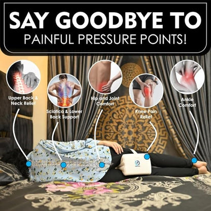 Ergonomic Knee Pillow for Side Sleepers – Cooling Leg Pillow for Side Sleeping – Sciatica Pain Relief Pillow with Strap for Hip and Back Pain – Under Knee Pillow for Sleeping on Back