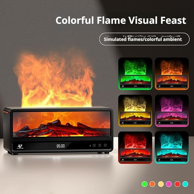 2025 Upgraded 7 Color Flame Fireplace Aroma Essential Oil Diffuser, Magnetic Remote Control, 250ML USB Desktop Noiseless Cool Mist Humidifier with Timer Auto-Off Protection for Home,Office,Gift (WA)