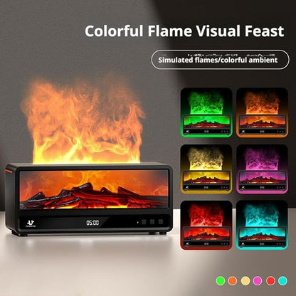 2025 Upgraded 7 Color Flame Fireplace Aroma Essential Oil Diffuser, Magnetic Remote Control, 250ML USB Desktop Noiseless Cool Mist Humidifier with Timer Auto-Off Protection for Home,Office,Gift (WA)