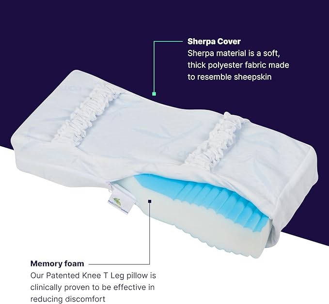 Knee-T Medical Grade Knee Pillow for Side Sleepers – Ultimate Back & Sciatica Pain Relief – Ergonomic Support for Restful Sleep (Standard, Sherpa Cover + Memory Foam)