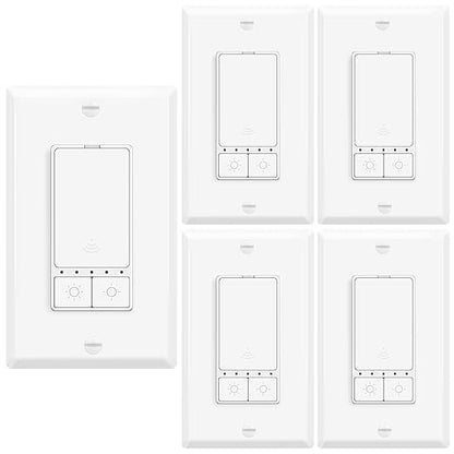 5 Pack Smart LED Dimmer Switch, Single Pole, Neutral Wire Required, Works with Alexa & Google Home, 2.4GHz WiFi Switch No Hub Needed, 150W Max LED/CFL 600W Max Incandescent, ETL/FCC Certified, White