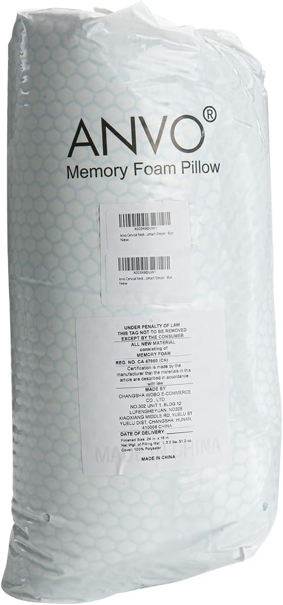 Anvo Cervical Neck Pillow for Neck and Shoulder Pain - Memory Foam Pillows for Pain Relief Sleeping, Contour Orthopedic for Side Back Stomach Sleeper, Grey