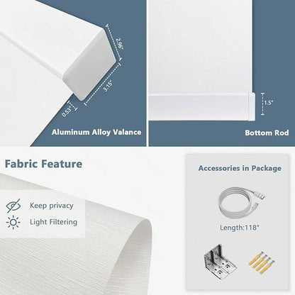 Motorized Blinds with Remote Cordless Automatic Motorized Shades Custom Blinds for Windows Smart Curtains Compatible with Alexa Google Home(Light Filtering Jacquard White,W60 x H72in)