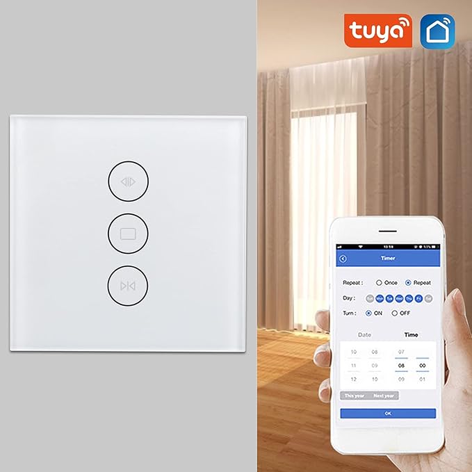 Smart Curtain Switch, Wi-Fi Curtain Switch, Motorized Roller Blinds Shutter Touch Wall Switch APP Voice Control for Home Switch, Office Building, Exhibition Hall Switch (White)
