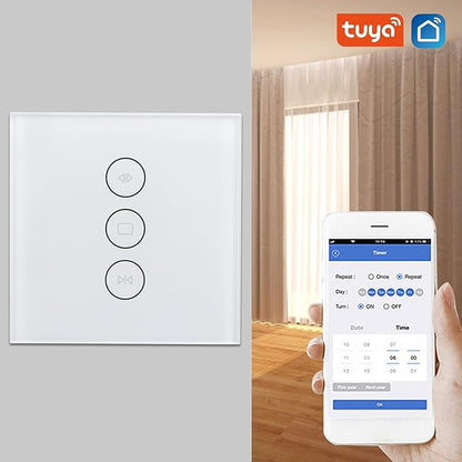 Smart Curtain Switch, Wi-Fi Curtain Switch, Motorized Roller Blinds Shutter Touch Wall Switch APP Voice Control for Home Switch, Office Building, Exhibition Hall Switch (White)