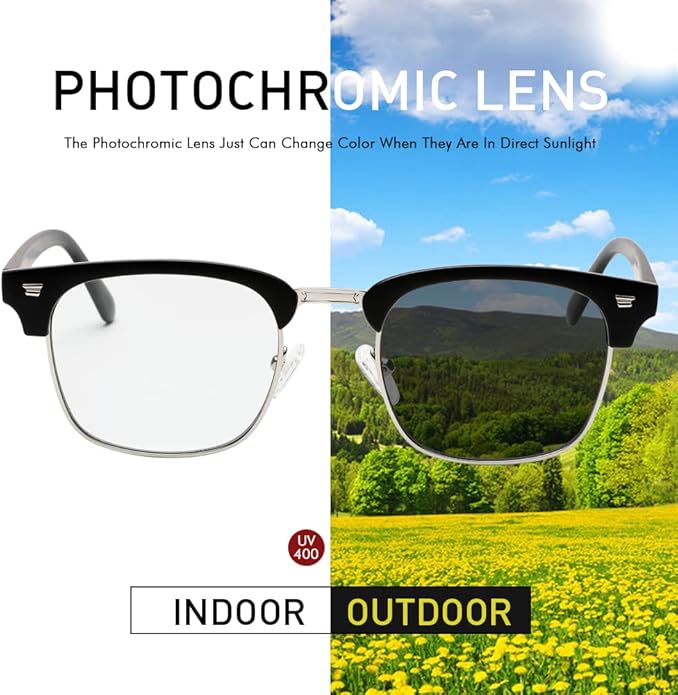 Photochromic Sunglasses Blue Light Blocking Glasses for Men and Women Day Night Multi-use