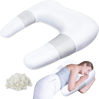 SAHEYER Side Sleeper Pillow for Shoulder Pain, U-Shaped Body Pillow for Adults, Contoured Support Shredded Memory Foam Pillow for Neck, Back, Arm Pain Relief with Removable Washable Cover (25.6 Inch