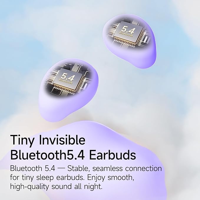 sunvito Sleep Earbuds for Side Sleepers, Mini Invisible Wireless Bluetooth 5.4 Micro Sleep Headphones, Hidden Earbuds with LED Screen for Small Ears Sleeping, Working, Exercise, Hiking(Purple)