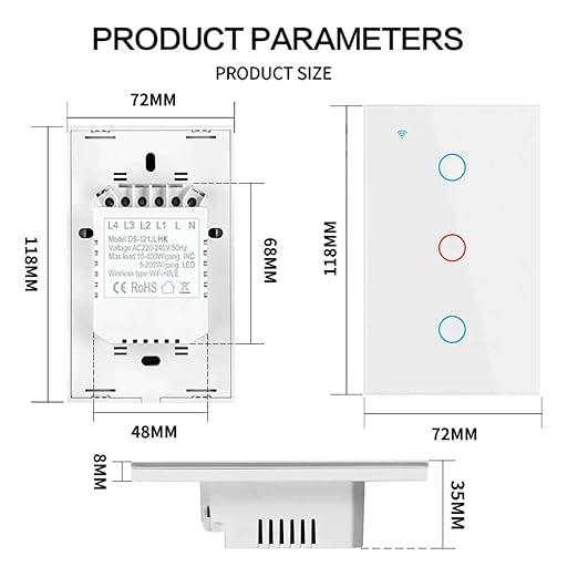 Smart Light Switch, Wi-Fi Enabled, White Glass Panel, Compatible with Apple HomeKit, Google Assistant, Alexa, No Neutral Wire Required, Touch Control (Wall Switch 1 Gang)