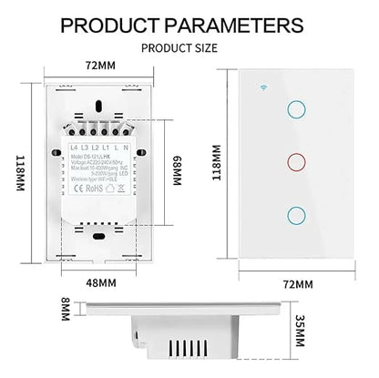 Smart Light Switch, Wi-Fi Enabled, White Glass Panel, Compatible with Apple HomeKit, Google Assistant, Alexa, No Neutral Wire Required, Touch Control (Wall Switch 1 Gang)