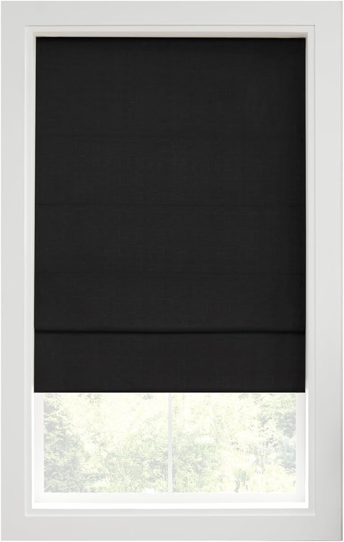 Eclipse Kylie 100% Blackout Window Roman Shade, 23 in Wide x 64 in Long, Cordless, Thermal and Noise Reducing Interior Shade Window Treatment for Home Privacy & Energy-Efficiency, Black