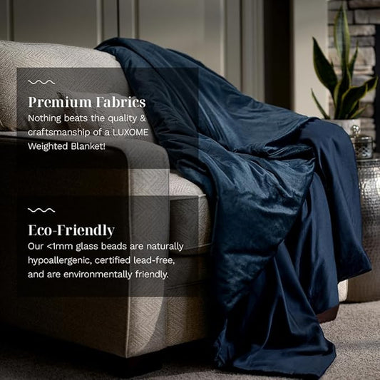 LUXOME Luxury 15lb Weighted Blanket | Includes Removable Cool & Cozy Cover | Full Size | 54"x72" | The Best Weighted Blanket | Navy